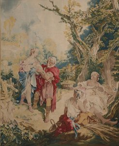 Tapet, der viser Psyche and the Basketmaker af François Boucher